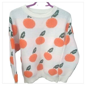 CIDER Orange Print Sweater Womens S Fruit Graphic Knit Cottagecore Y2K Cozy Pull